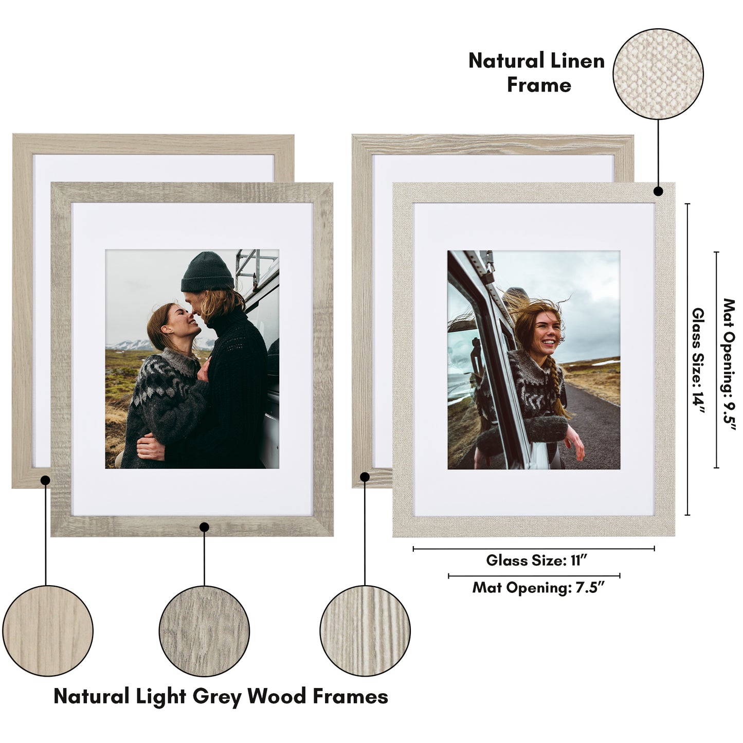 Picture Frame 4 Pack | With Mat | Farmhouse Wall Decor | Protective Glass
