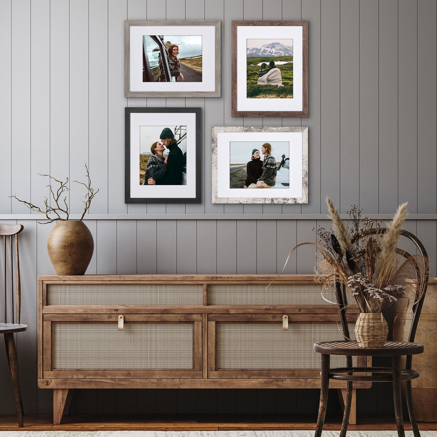 Picture Frame 4 Pack | With Mat | Farmhouse Wall Decor | Protective Glass