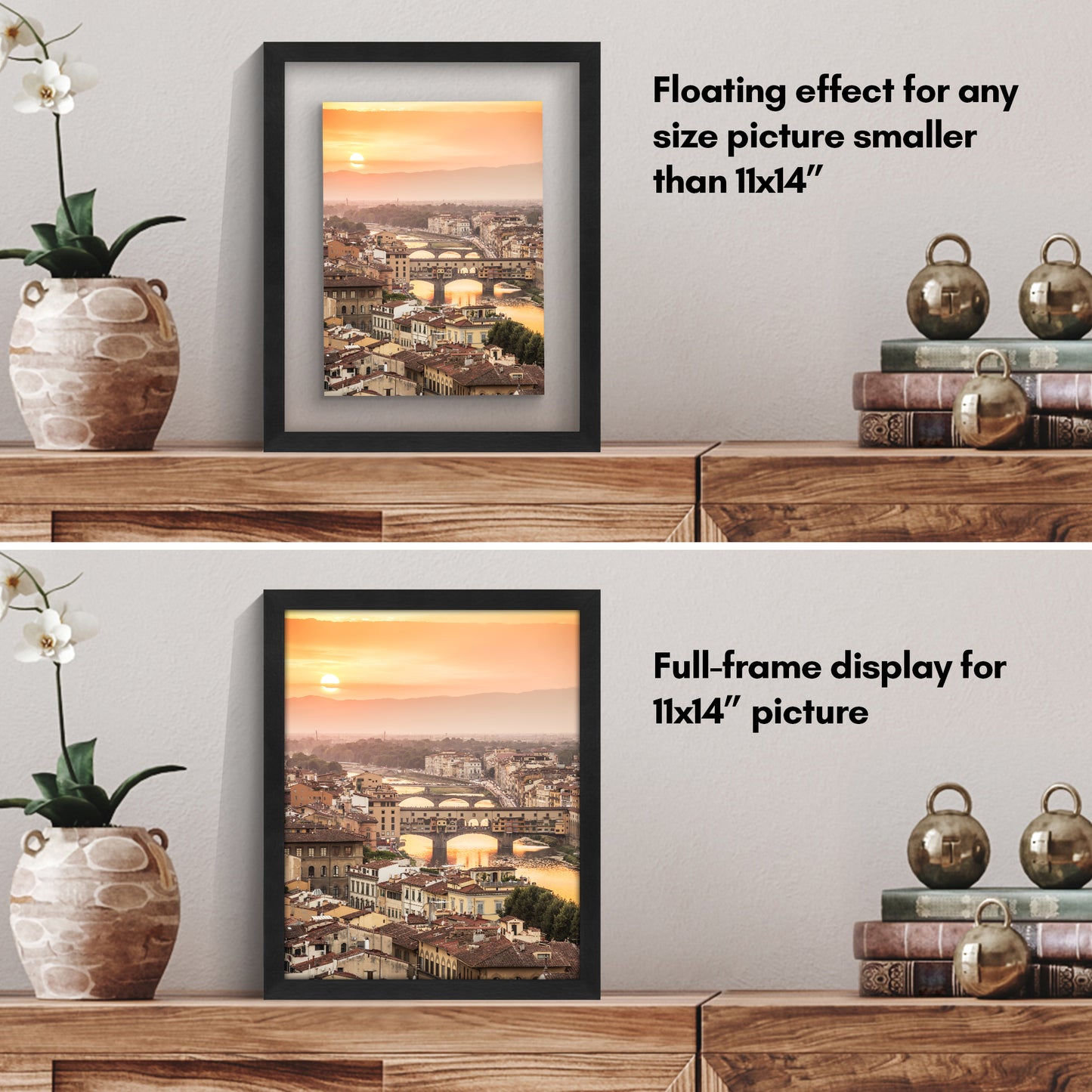 Floating Picture Frame | Two-Sided Glass Display | For Photos and Pressed Flowers