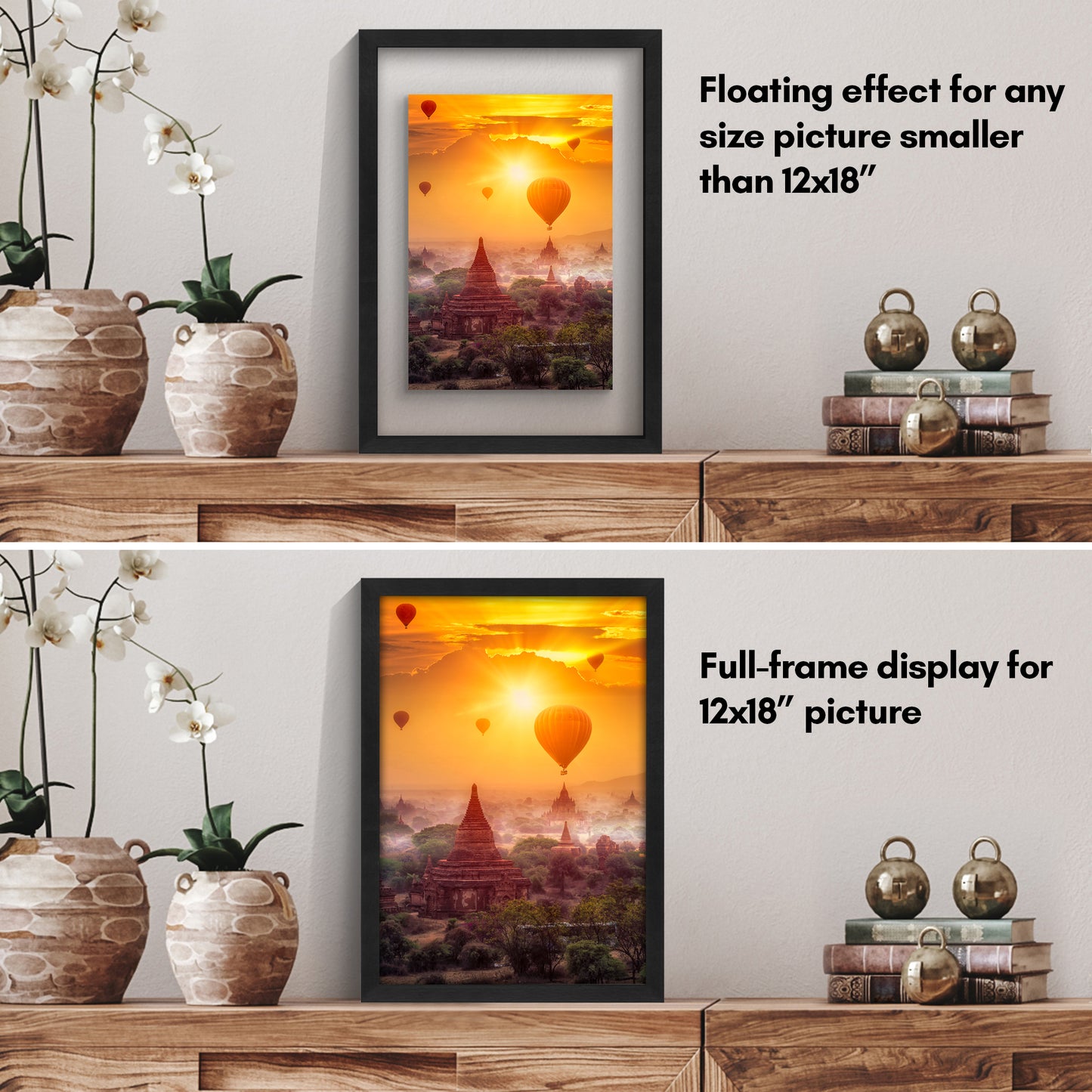Floating Picture Frame | Two-Sided Glass Display | For Photos and Pressed Flowers