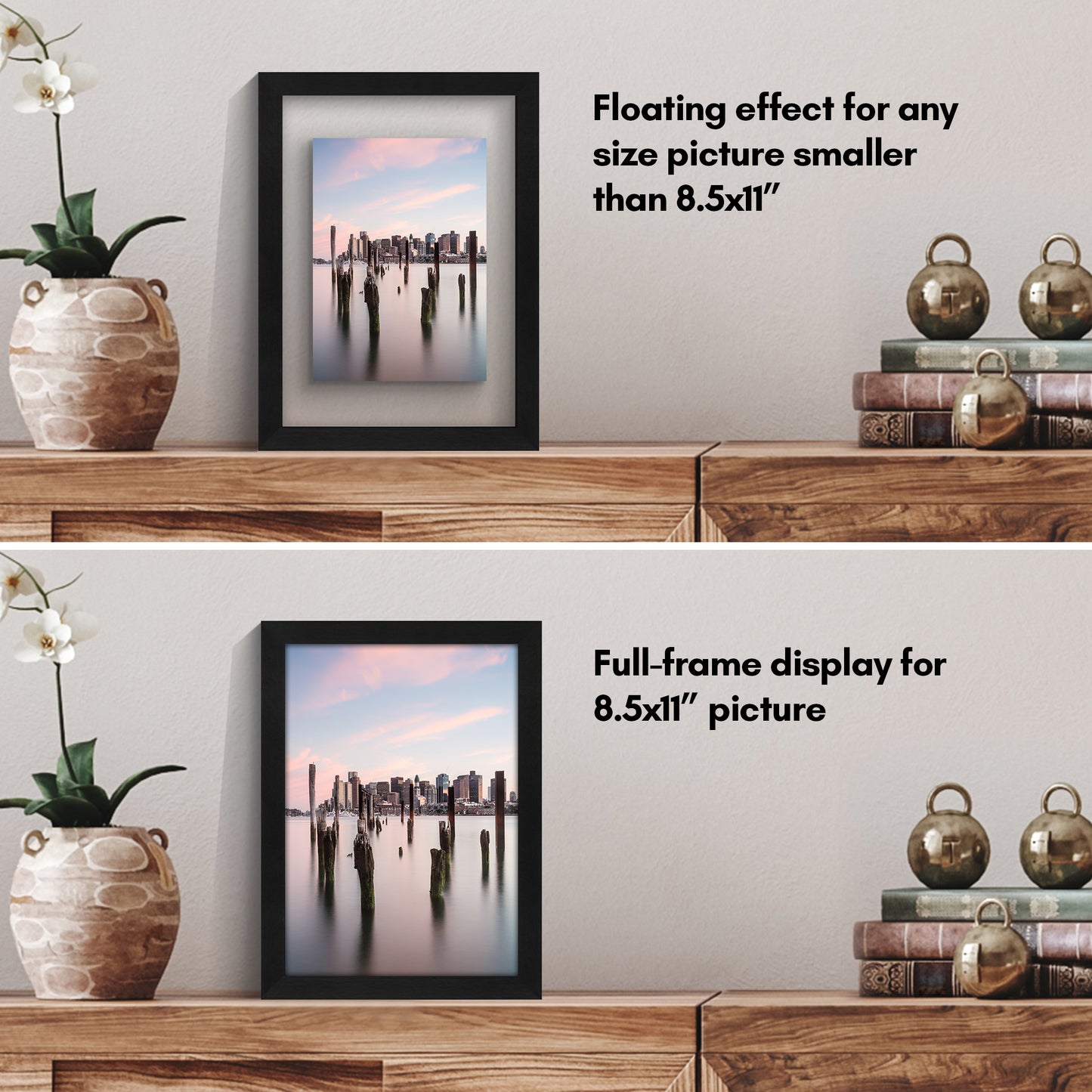 Floating Picture Frame | Two-Sided Glass Display | For Photos and Pressed Flowers