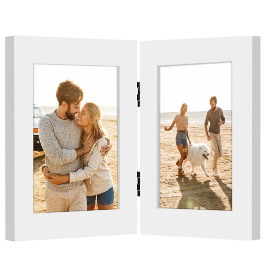 Hinged Picture Frame | Double Photo Display | Tabletop Standing | Glass Front