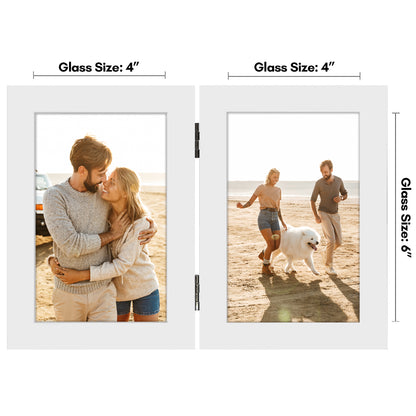 Hinged Picture Frame | Double Photo Display | Tabletop Standing | Glass Front