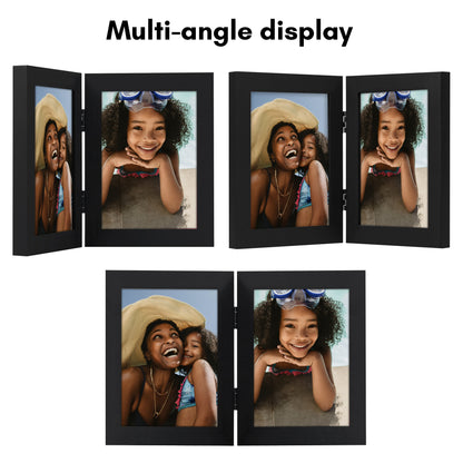 Hinged Picture Frame | Double Photo Display | Tabletop Standing | Glass Front