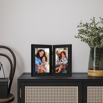 Hinged Picture Frame | Double Photo Display | Tabletop Standing | Glass Front