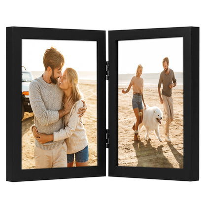 Hinged Picture Frame | Double Photo Display | Tabletop Standing | Glass Front