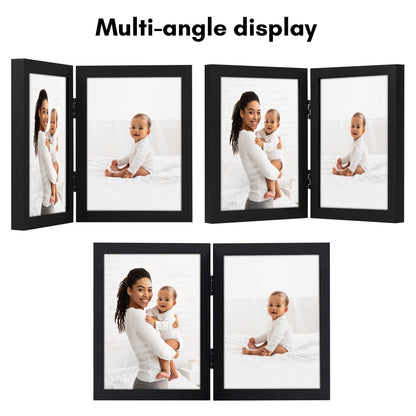 Hinged Picture Frame | Double Photo Display | Tabletop Standing | Glass Front
