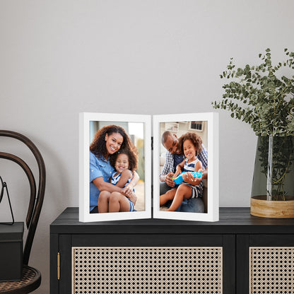 Hinged Picture Frame | Double Photo Display | Tabletop Standing | Glass Front