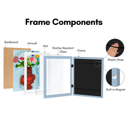 Kids Art Frame | Artwork Storage Display | Front Opening | Magnetic Closure | Mat