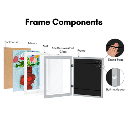 Kids Art Frame | Artwork Storage Display | Front Opening | Magnetic Closure | Mat