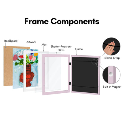 Kids Art Frame | Artwork Storage Display | Front Opening | Magnetic Closure | Mat
