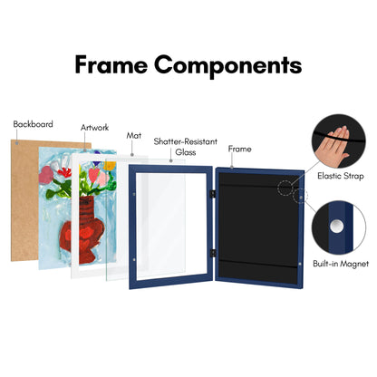 Kids Art Frame | Artwork Storage Display | Front Opening | Magnetic Closure | Mat