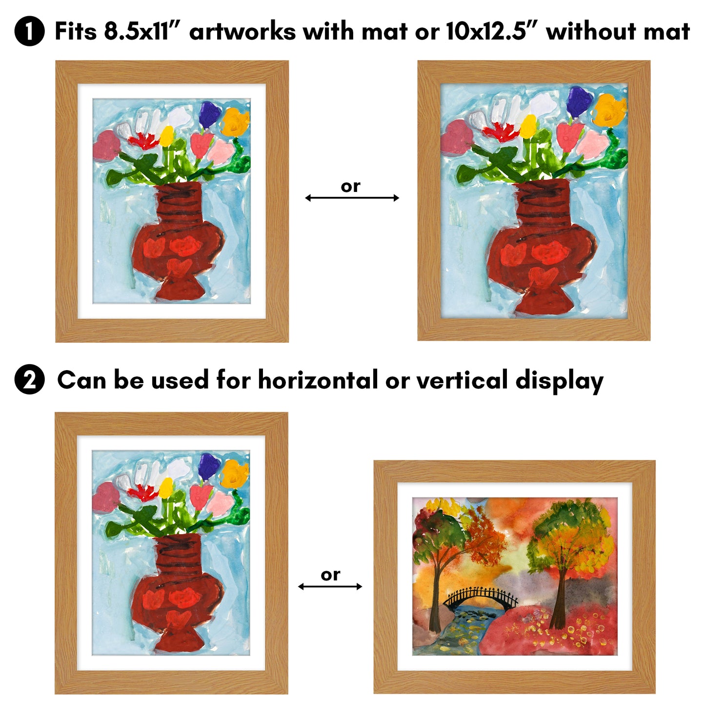 Kids Art Frame 2 Pack | Artwork Storage Display | Front Opening | Magnetic | Mat