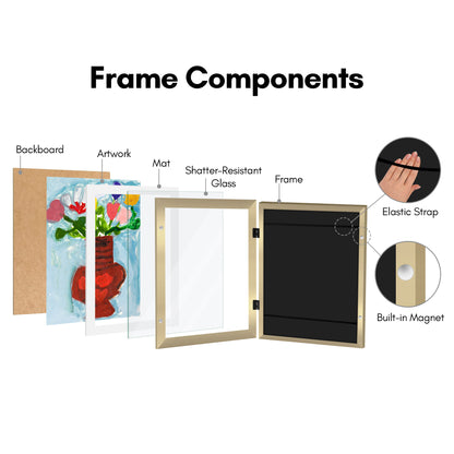 Kids Art Frame | Artwork Storage Display | Front Opening | Magnetic Closure | Mat