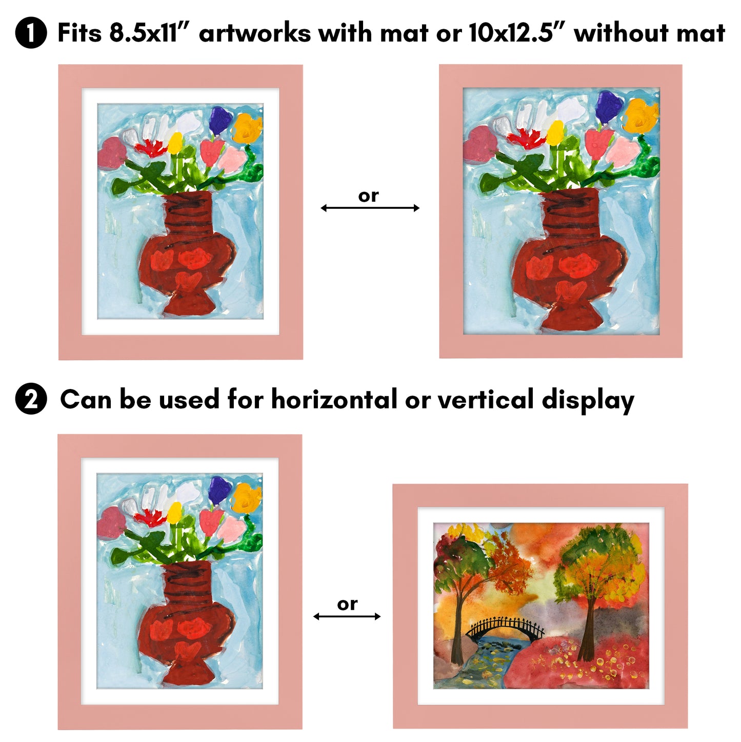 Kids Art Frame 2 Pack | Artwork Storage Display | Front Opening | Magnetic | Mat