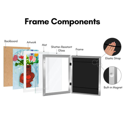 Kids Art Frame | Artwork Storage Display | Front Opening | Magnetic Closure | Mat
