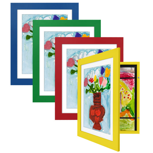 Americanflat 10x12.5 Kids Art Frame with 8.5x11 Mat | 4-Pack Variety Colors