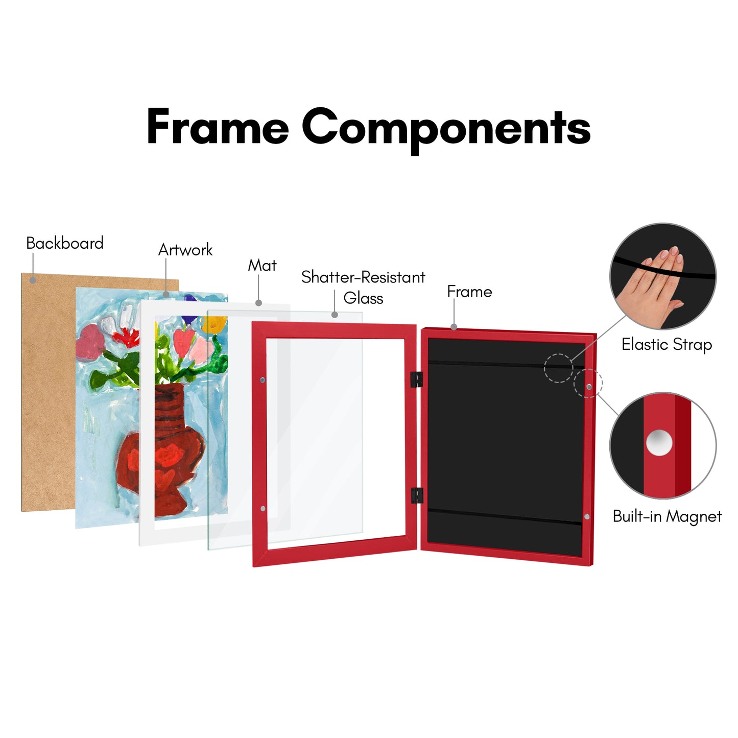 Kids Art Frame | Artwork Storage Display | Front Opening | Magnetic Closure | Mat