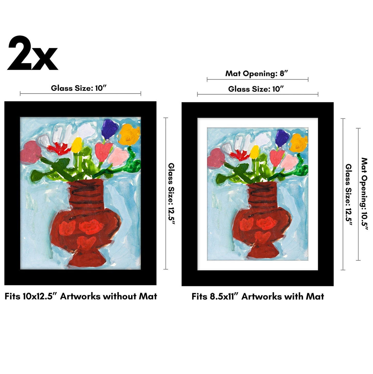 Kids Art Frame 2 Pack | Artwork Storage Display | Front Opening | Magnetic | Mat
