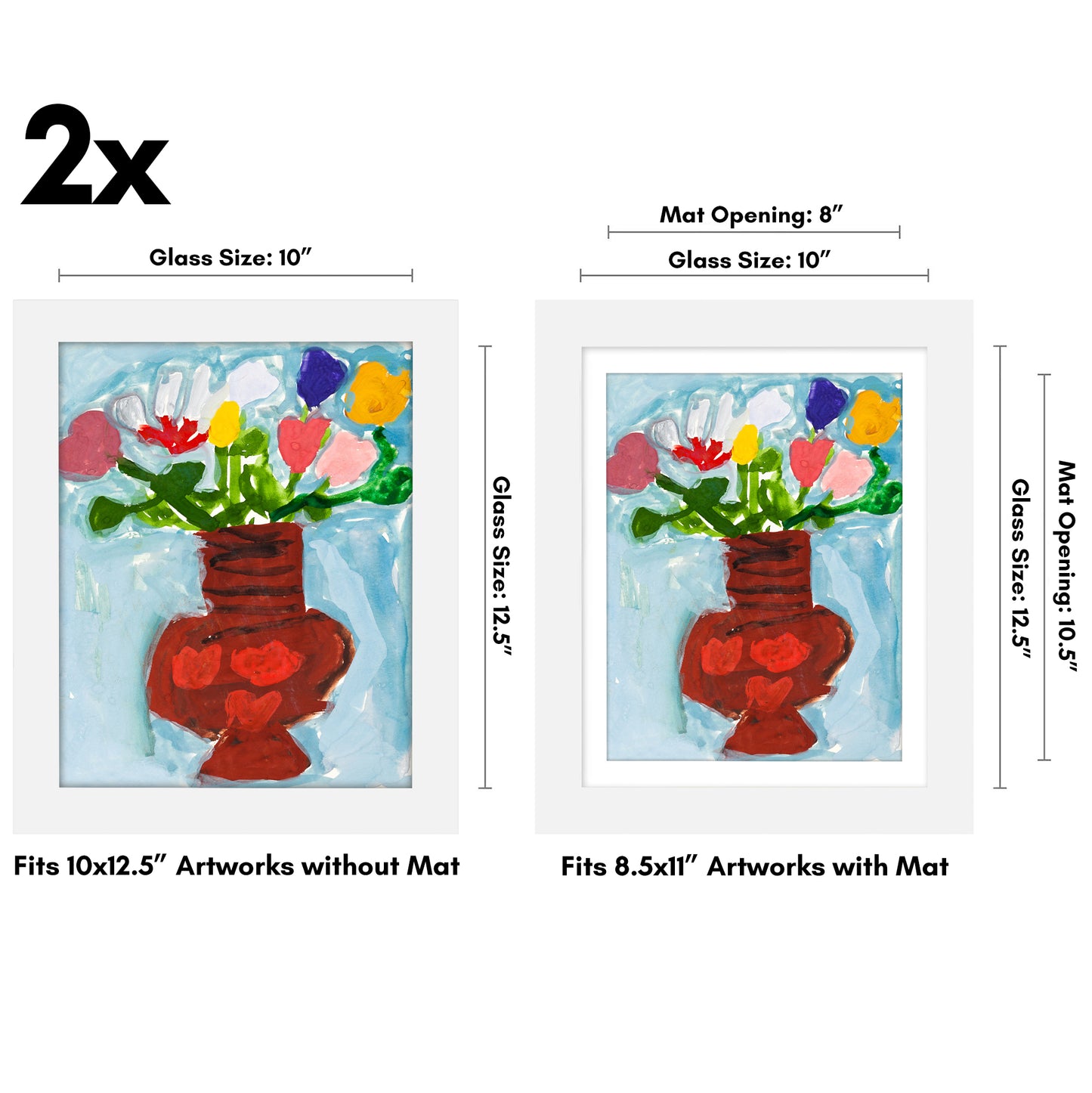 Kids Art Frame 2 Pack | Artwork Storage Display | Front Opening | Magnetic | Mat