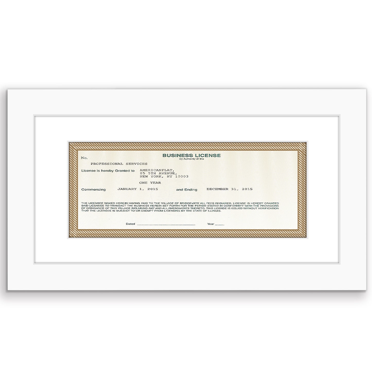 Business License MF0510WHT Frame - Americanflat