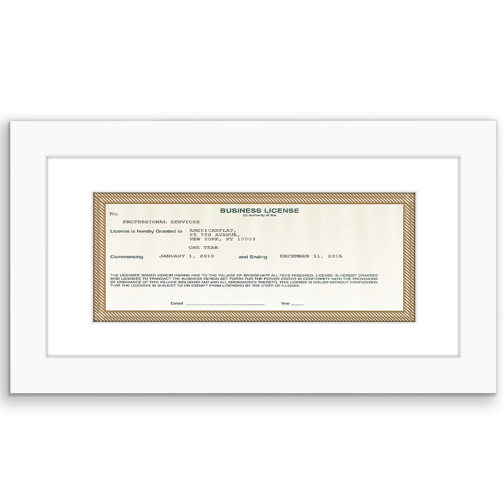 Business License MF0510WHT Frame - Americanflat