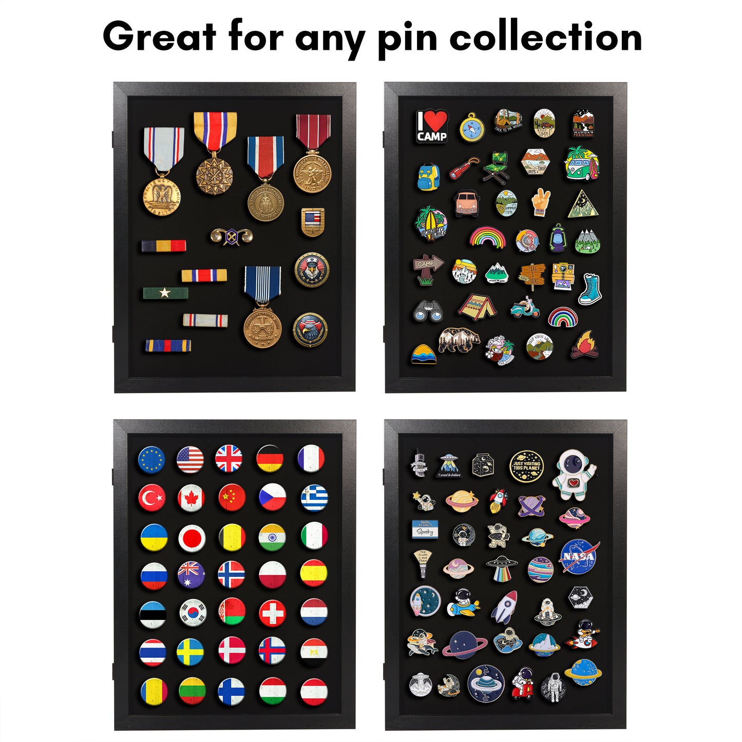 Pin Display Case | Shatter-Resistant Glass | Enamel Pin Holder | Wall Art Display