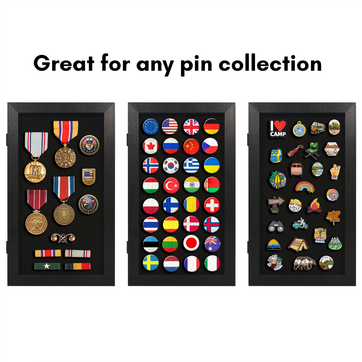 Pin Display Case | Shatter-Resistant Glass | Enamel Pin Holder | Wall Art Display