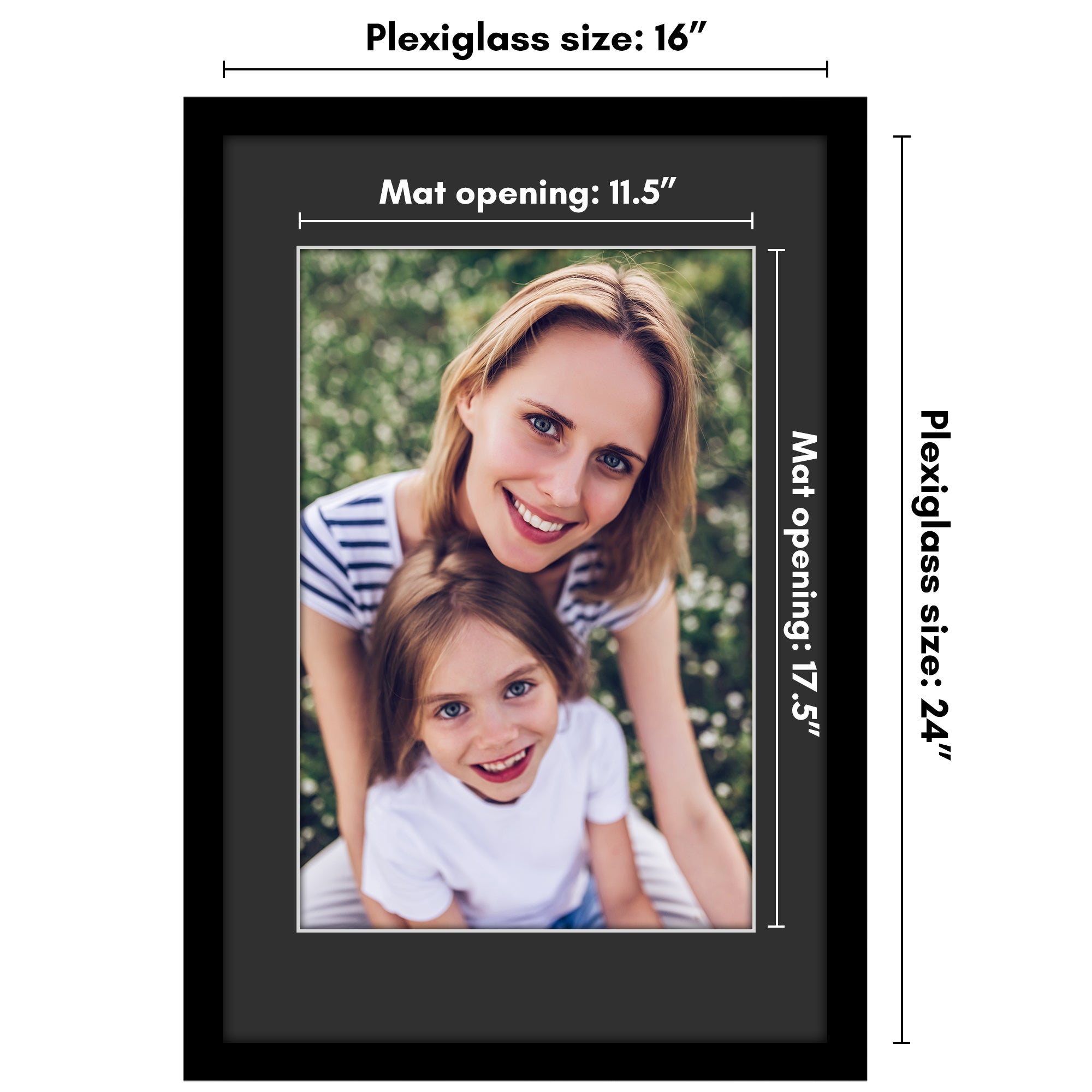 Black Picture Frame | Wide Molding | Black Mat | Plexiglass Front