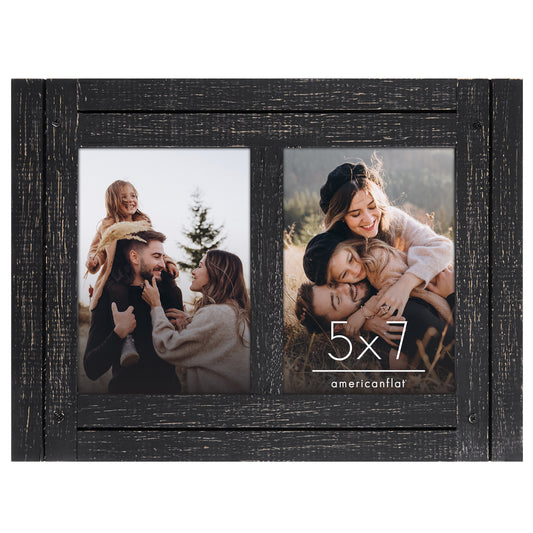 Dual Photo Frame | Rustic Farmhouse Design | Hinged Tabletop Display | Glass