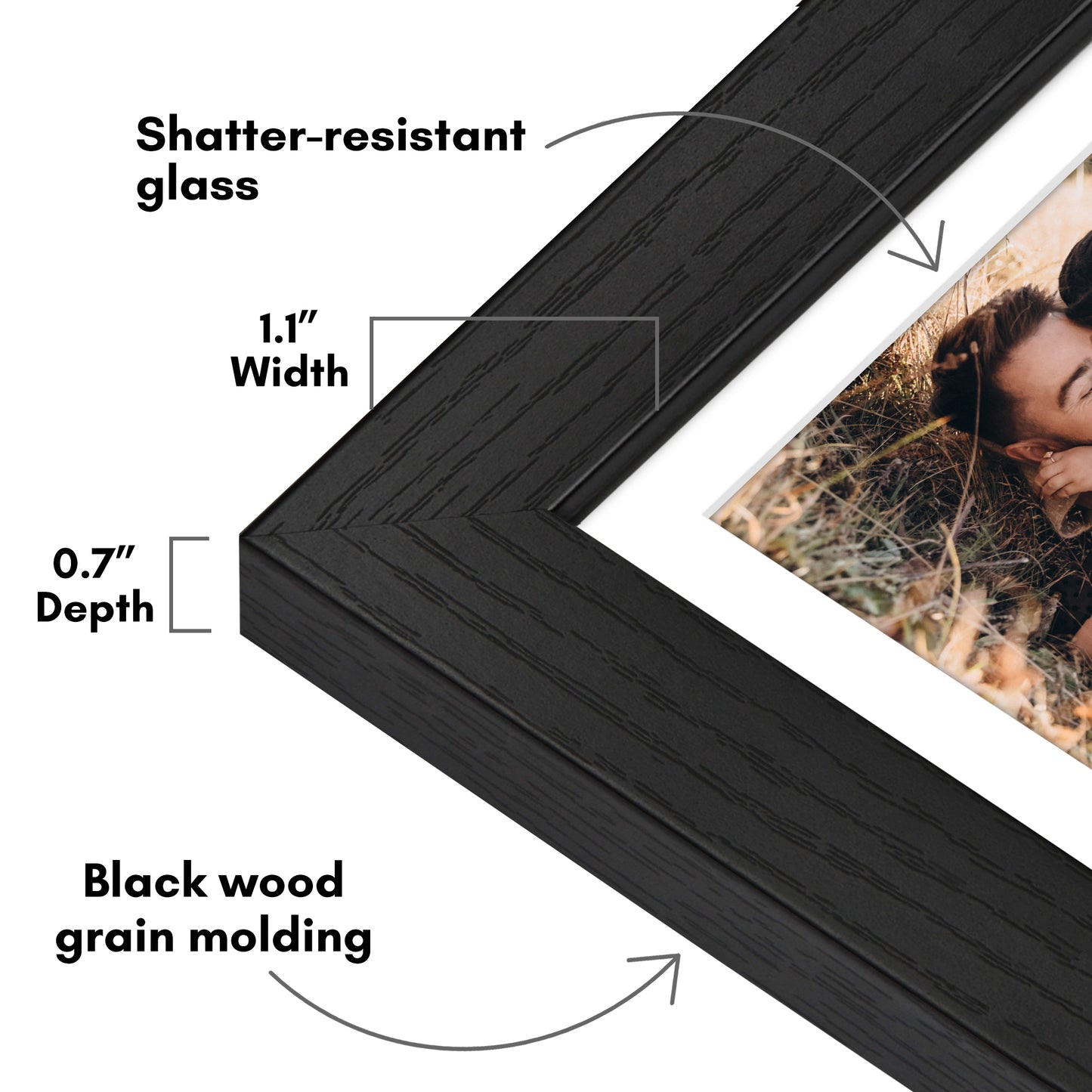 Picture Frame | Wide Molding | Included Mat | Shatter-Resistant Glass | Wall Decor