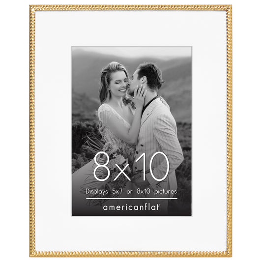 Americanflat Picture Frame with Mat | Rope-Style Textured Detailing | Shatter-Resistant Glass