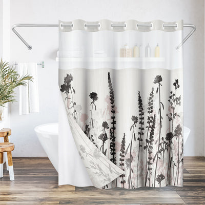 Americanflat 72x75 Hookless Shower Curtain - Floral Cream and Red Shower Curtain with Sheer Panel, Snap-In Liner, and Grommets - 100% Polyester — Default Title