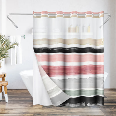 Americanflat 72x75 Hookless Shower Curtain - Abstract Pink Cream Shower Curtain with Sheer Panel, Snap-In Liner, and Grommets - 100% Polyester — 72 x 75