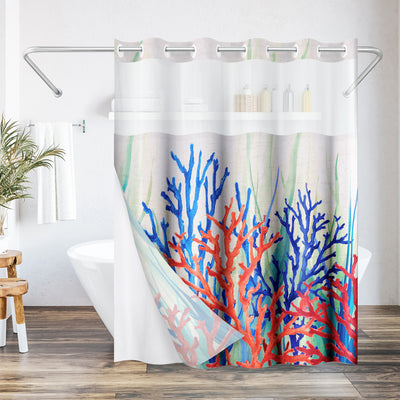 Americanflat 72x75 Hookless Shower Curtain - Coastal Orange Blue Shower Curtain with Sheer Panel, Snap-In Liner, and Grommets - 100% Polyester — Default Title