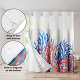 Americanflat 72x75 Hookless Shower Curtain - Coastal Orange Blue Shower Curtain with Sheer Panel, Snap-In Liner, and Grommets - 100% Polyester