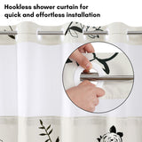 Americanflat 72x75 Hookless Shower Curtain - Floral Cream and Black Shower Curtain with Sheer Panel, Snap-In Liner, and Grommets - 100% Polyester