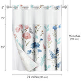 Americanflat 72x75 Hookless Shower Curtain - Floral Blue and Pink Shower Curtain with Sheer Panel, Snap-In Liner, and Grommets - 100% Polyester