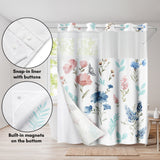 Americanflat 72x75 Hookless Shower Curtain - Floral Blue and Pink Shower Curtain with Sheer Panel, Snap-In Liner, and Grommets - 100% Polyester