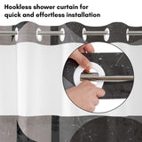 72x75 Hookless Shower Curtain with Sheer Panel, Snap-In Liner, and Grommets