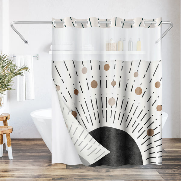 Americanflat 72x75 Hookless Shower Curtain - Abstract Black Bronze Shower Curtain with Sheer Panel, Snap-In Liner, and Grommets - 100% Polyester