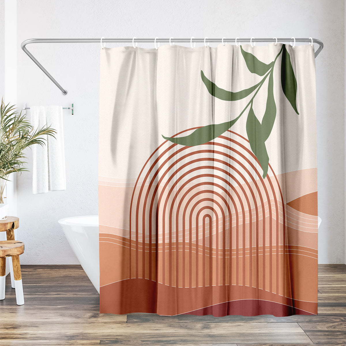 71x74 Boho Shower Curtain with 12 Metal Grommets | Desert-Inspired Design