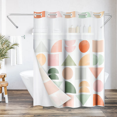 Americanflat 72x75 Hookless Shower Curtain - Abstract Orange Green Shower Curtain with Sheer Panel, Snap-In Liner, and Grommets - 100% Polyester — 72 x 75