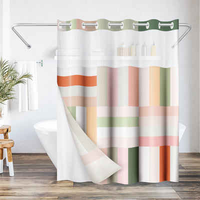 Americanflat 72x75 Hookless Shower Curtain - Abstract Pink Green Orange Shower Curtain with Sheer Panel, Snap-In Liner, and Grommets - 100% Polyester — Default Title