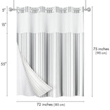 72x75 Hookless Shower Curtain with Sheer Panel, Snap-In Liner, and Grommets | Stripes