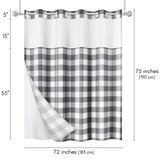 Americanflat 72x75 Hookless Shower Curtain - Gray Plaid Shower Curtain with Sheer Panel, Snap-In Liner, and Grommets - 100% Polyester