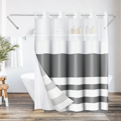 Americanflat 72x75 Hookless Shower Curtain - Abstract Grey White Shower Curtain with Sheer Panel, Snap-In Liner, and Grommets - 100% Polyester — 72 x 75