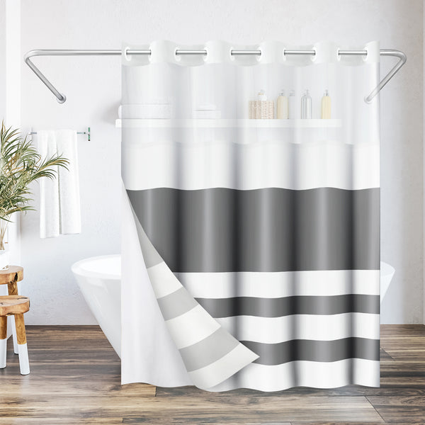 Americanflat 72x75 Hookless Shower Curtain - Abstract Grey White Shower Curtain with Sheer Panel, Snap-In Liner, and Grommets - 100% Polyester