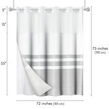 Americanflat 72x75 Hookless Shower Curtain - Grey Lines Shower Curtain with Sheer Panel, Snap-In Liner, and Grommets - 100% Polyester