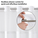 Americanflat 72x75 Hookless Shower Curtain - Grey Lines Shower Curtain with Sheer Panel, Snap-In Liner, and Grommets - 100% Polyester